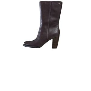 Tommy Hilfiger Dark Brown Leather Mid-Calf Heeled Boots